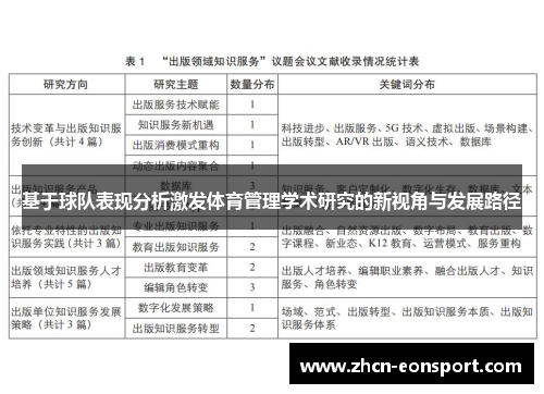 基于球队表现分析激发体育管理学术研究的新视角与发展路径